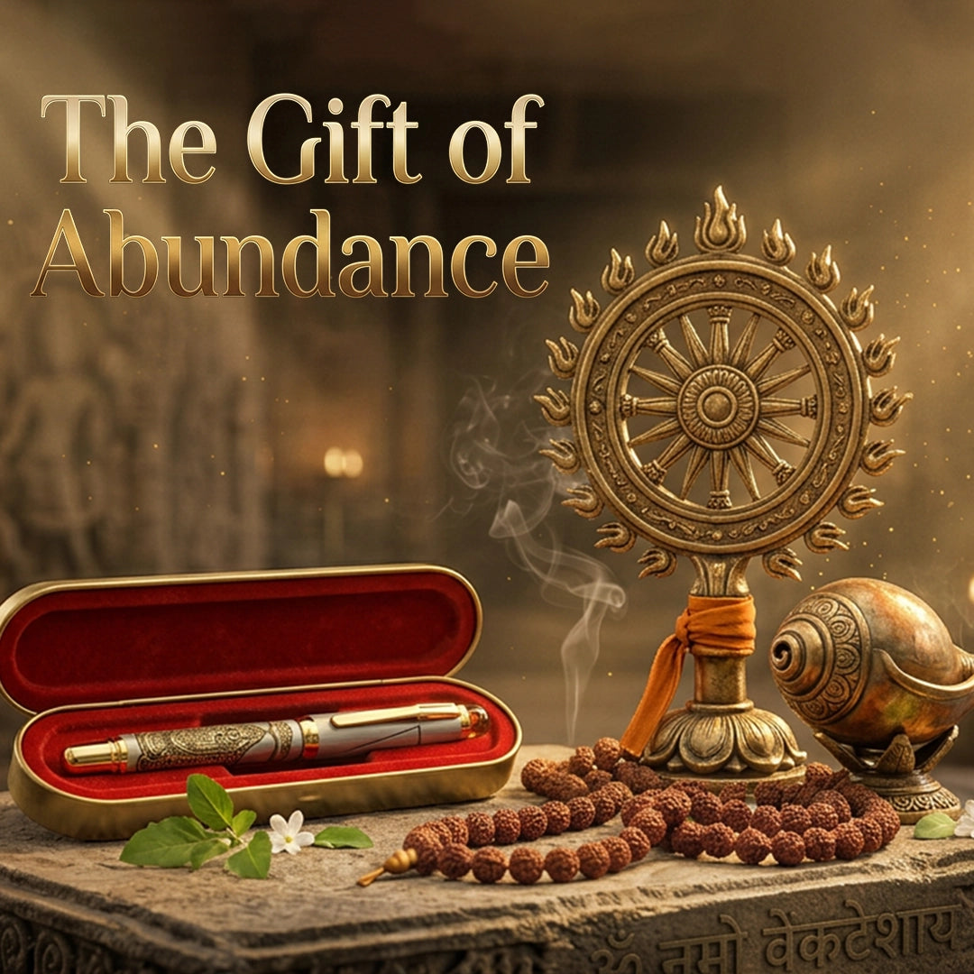 Personalised Sacred Lord Tirupati Balaji Metal Roller Pen with Rudraksh Bead Embed - The Gifting Era