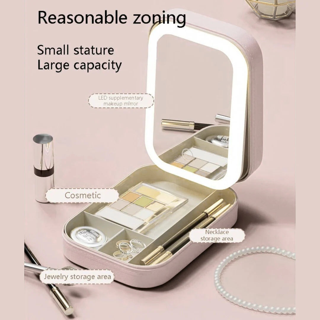 Personalised Monogram Jewellery & Makeup Organiser Vanity Box with Rechargeable Touch Sensor Led Mirror - 3 Light Mode - The Gifting Era