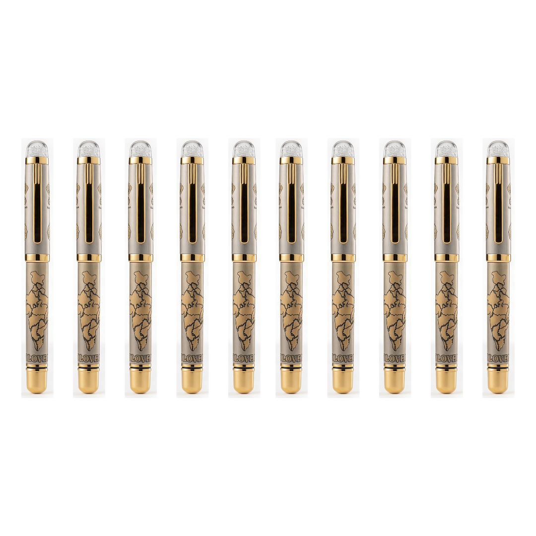 Satyamev Jayate X I love India Engraved Premium Metal Roller Pen With Crystals on Top - The Gifting Era