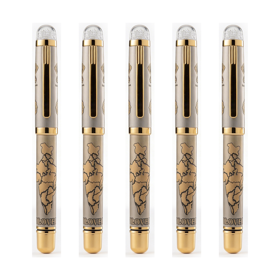 Satyamev Jayate X I love India Engraved Premium Metal Roller Pen With Crystals on Top - The Gifting Era