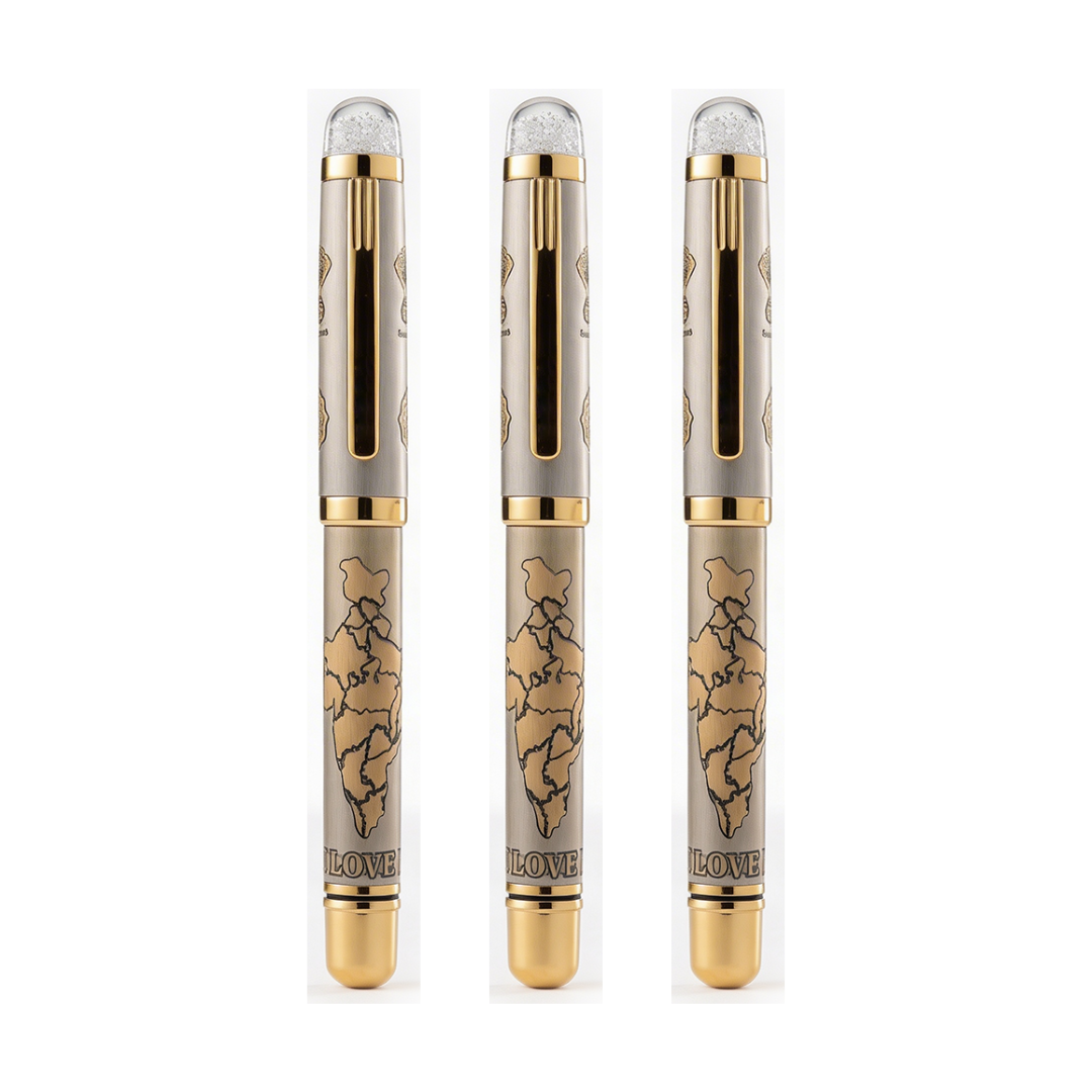 Satyamev Jayate X I love India Engraved Premium Metal Roller Pen With Crystals on Top - The Gifting Era