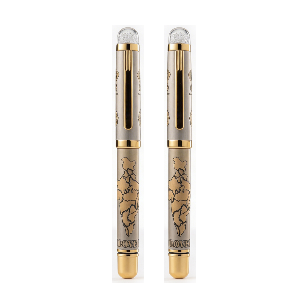 Satyamev Jayate X I love India Engraved Premium Metal Roller Pen With Crystals on Top - The Gifting Era