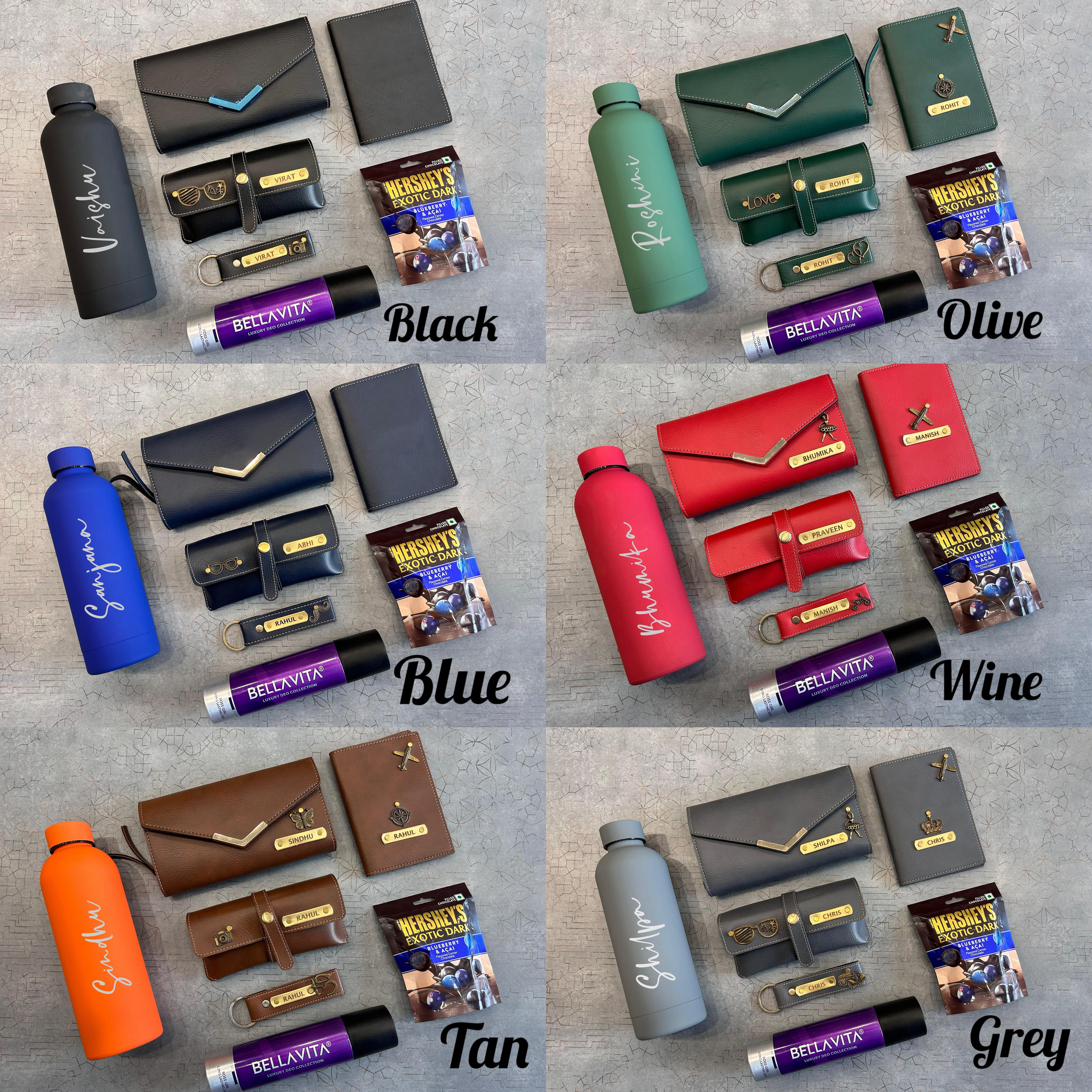 Collection of bags and bottles in various colors on a gray background  - The Gifting Era