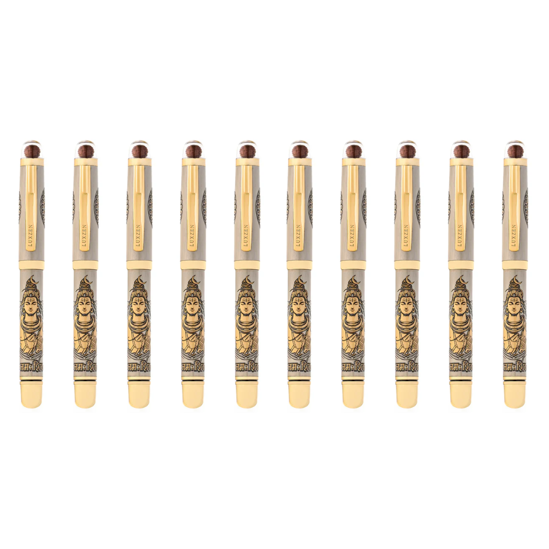 Personalised Sacred Lord Shankar Mahadev Metal Roller Pen with Rudraksh Bead Embed - The Gifting Era
