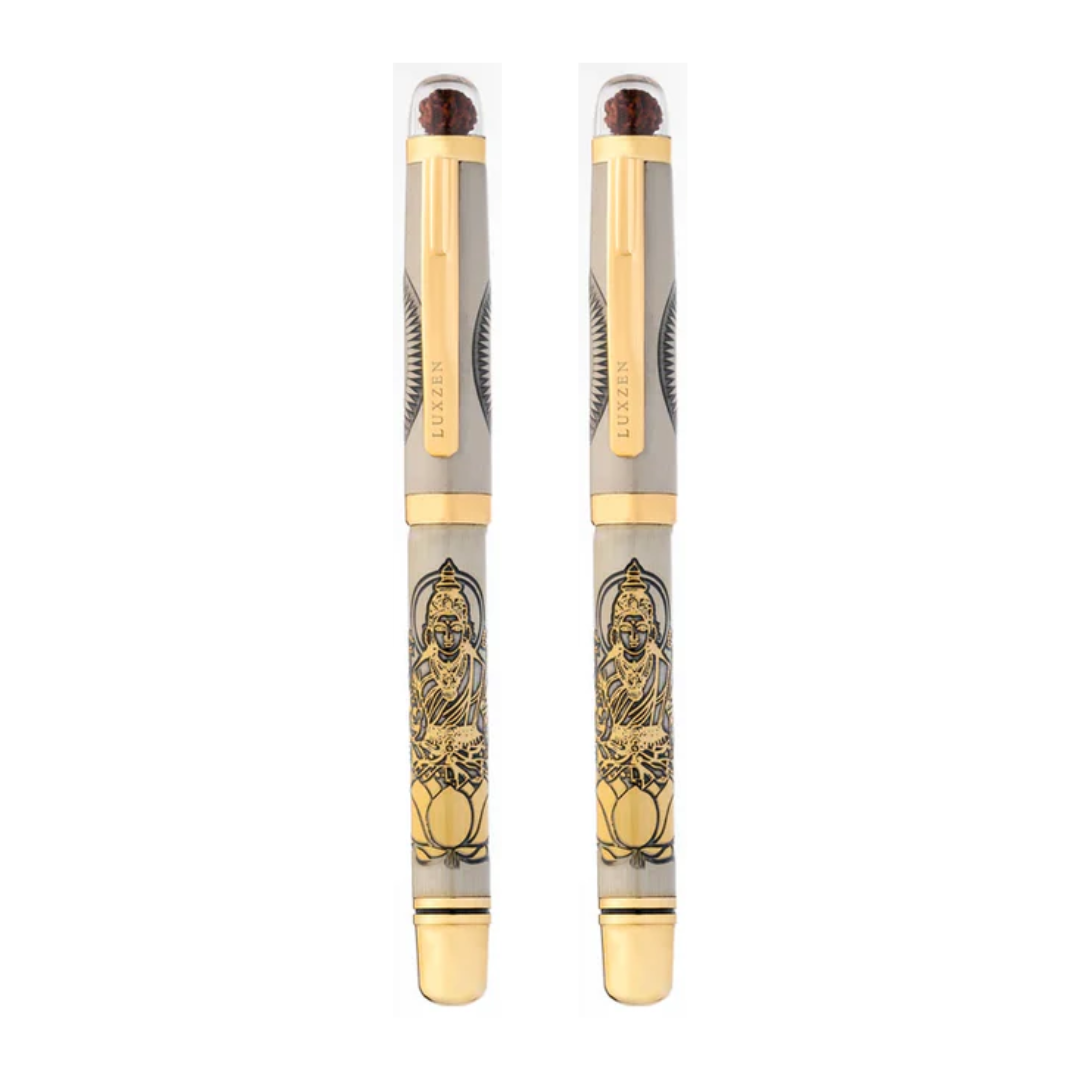 Personalised Sacred Lord Maha Laxmiji Metal Roller Pen with Rudraksh Bead Embed - The Gifting Era