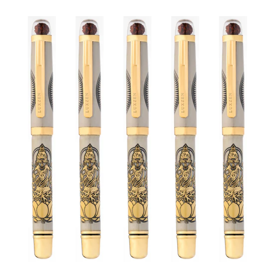 Personalised Sacred Lord Maha Laxmiji Metal Roller Pen with Rudraksh Bead Embed - The Gifting Era