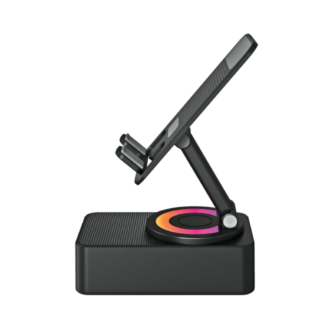 Premium 360° Smart Rotating Mobile Stand with 1500 mAH Wireless Bluetooth Speaker & Ambient RGB Led Light