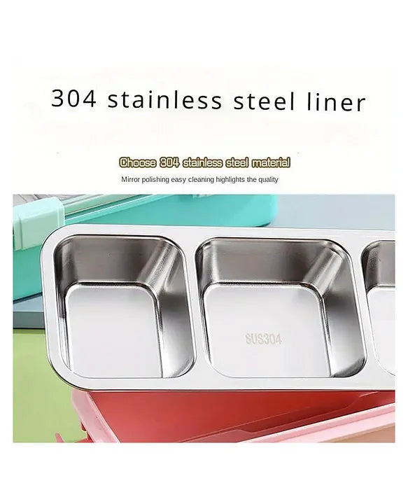 Personalised 3 Compartment Stainless Steel Bento Leakproof Lunch Box with Steel Spoon & Chopstick