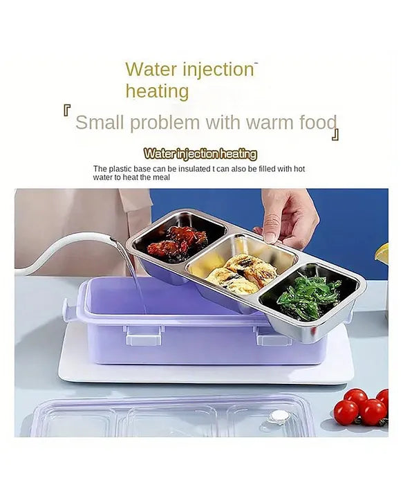 Personalised 3 Compartment Stainless Steel Bento Leakproof Lunch Box with Steel Spoon & Chopstick