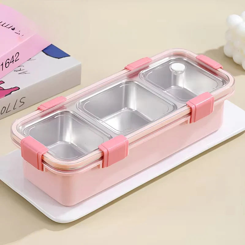 Personalised 3 Compartment Stainless Steel Bento Leakproof Lunch Box with Steel Spoon & Chopstick