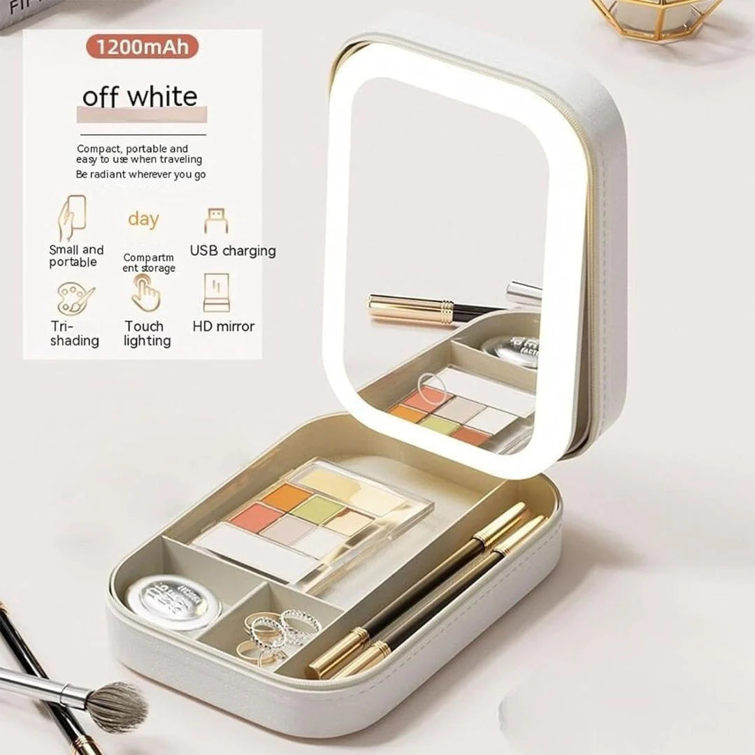 Personalised Monogram Jewellery & Makeup Organiser Vanity Box with Rechargeable Touch Sensor Led Mirror - 3 Light Mode - The Gifting Era