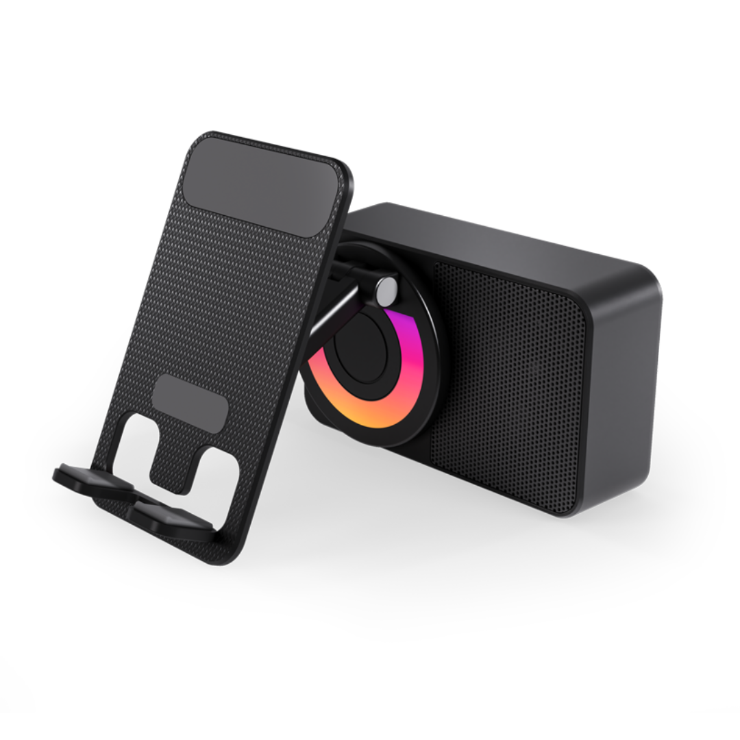 Premium 360° Smart Rotating Mobile Stand with 1500 mAH Wireless Bluetooth Speaker & Ambient RGB Led Light