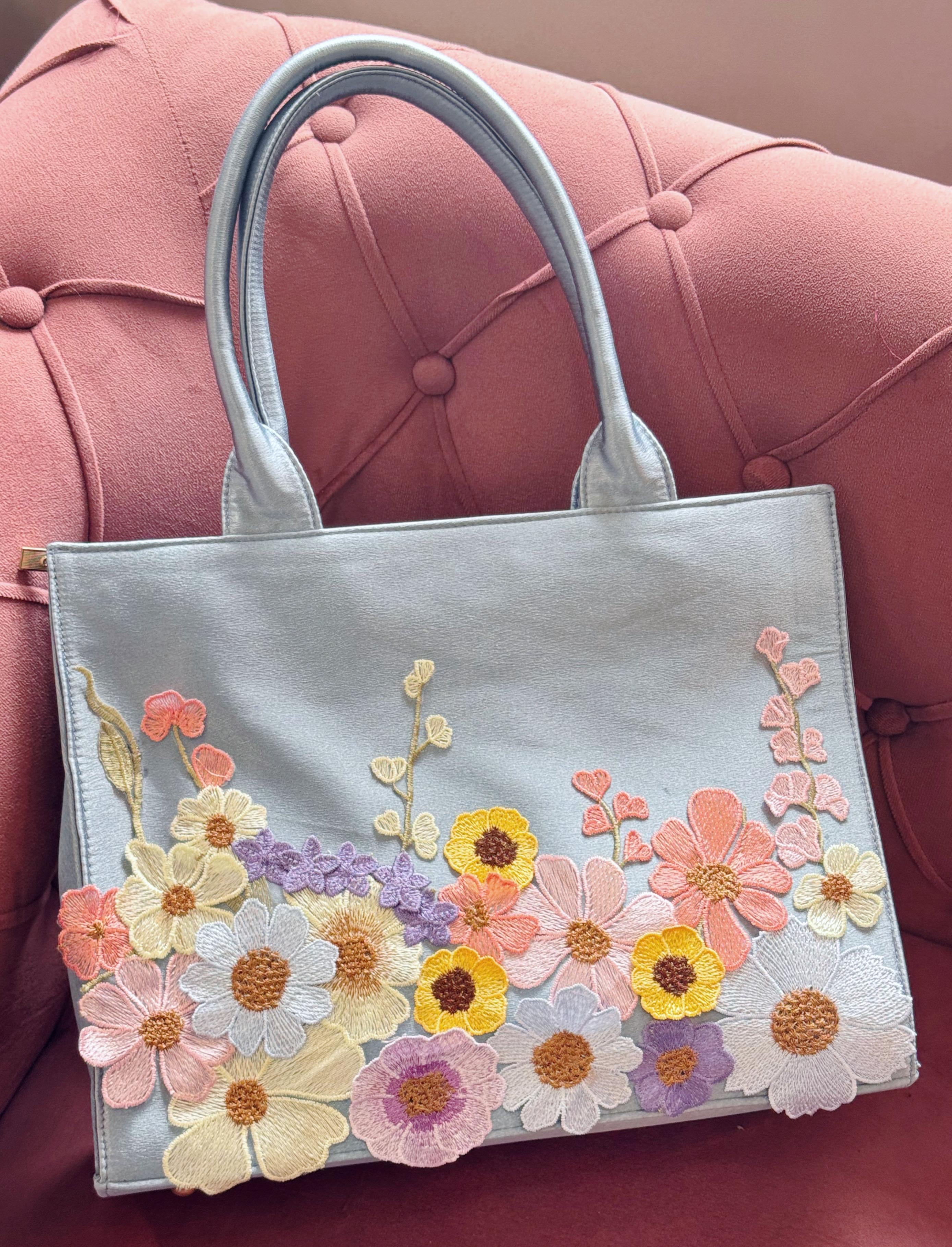 Personalised Premium Handcrafted Bloom Floral Satin Hand Bag - Limited Edition