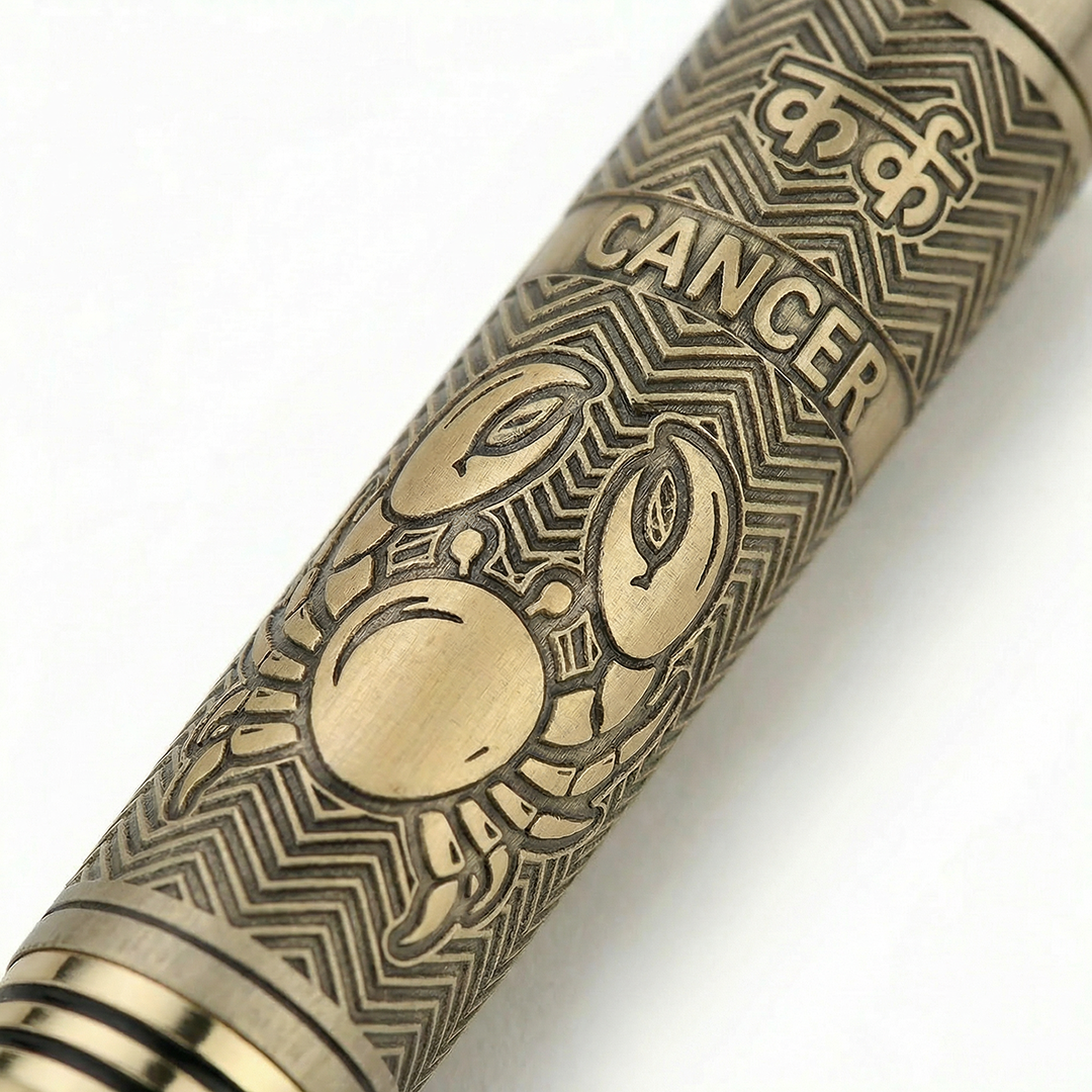 Personalised Cancer / कर्क Zodiac Engraved Premium Metal Twist Ball Pen with Crystal Top - The Gifting Era