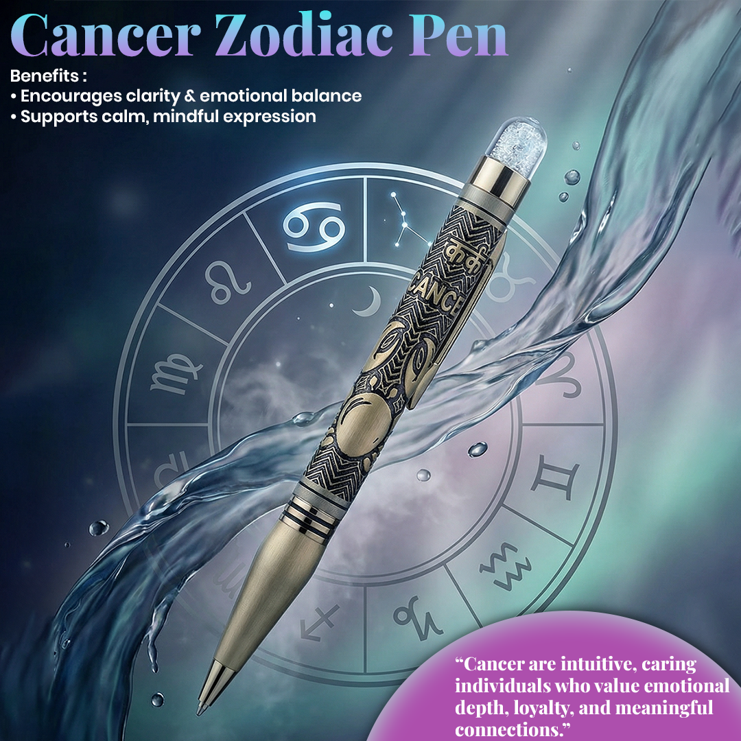 Personalised Cancer / कर्क Zodiac Engraved Premium Metal Twist Ball Pen with Crystal Top - The Gifting Era