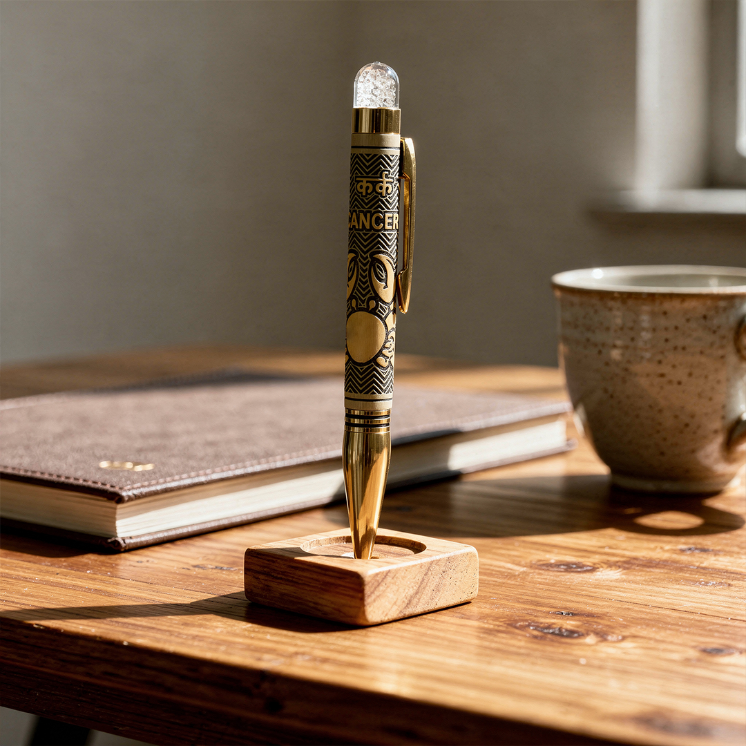Personalised Cancer / कर्क Zodiac Engraved Premium Metal Twist Ball Pen with Crystal Top - The Gifting Era