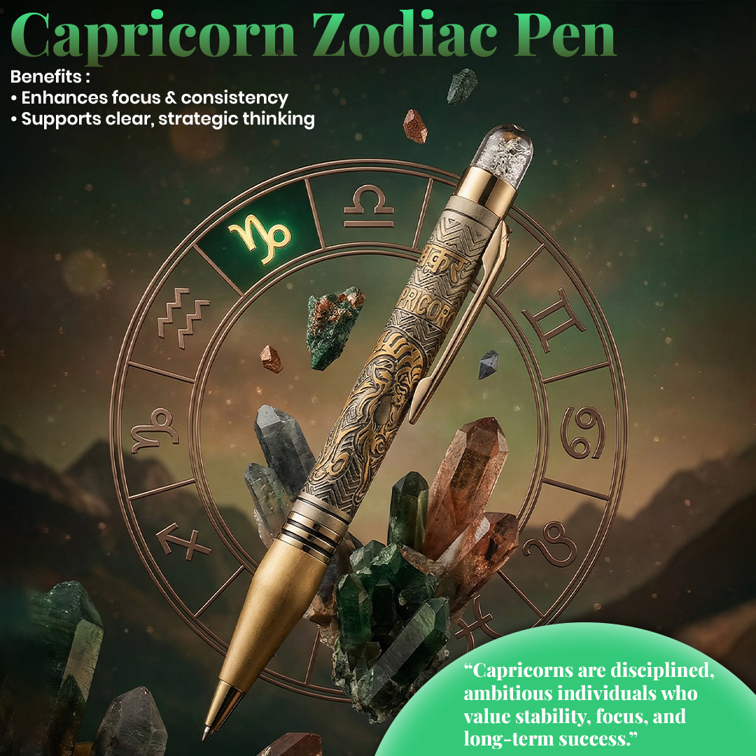 Personalised Capricorn / मकर Zodiac Engraved Premium Metal Twist Ball Pen with Crystal Top - The Gifting Era