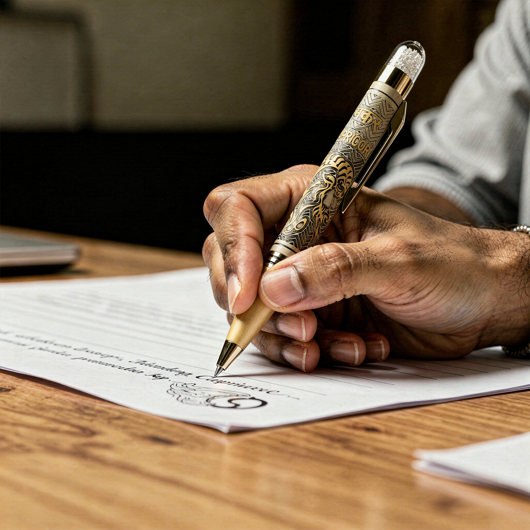 Personalised Capricorn / मकर Zodiac Engraved Premium Metal Twist Ball Pen with Crystal Top - The Gifting Era