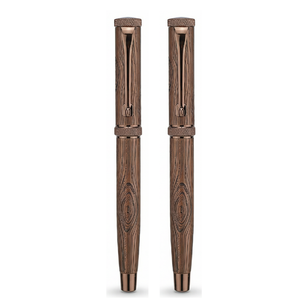 Woodwright Limited Edition Wooden Textured Metallic Fountain Pen - Dark Chocolate Bronze - The Gifting Era