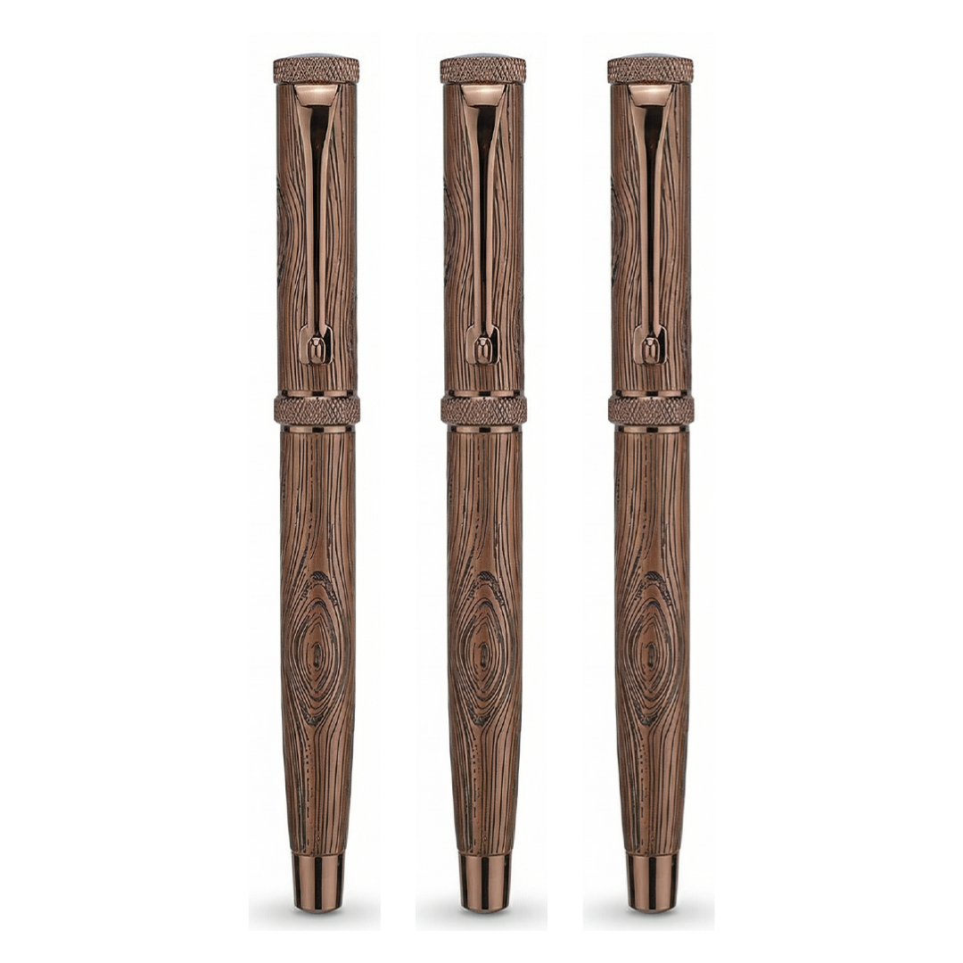Woodwright Limited Edition Wooden Textured Metallic Fountain Pen - Dark Chocolate Bronze - The Gifting Era