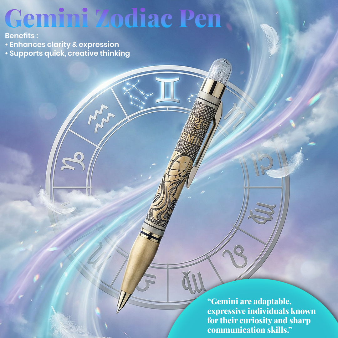 Personalised Gemini / मिथुन Zodiac Engraved Premium Metal Twist Ball Pen with Crystal Top - The Gifting Era