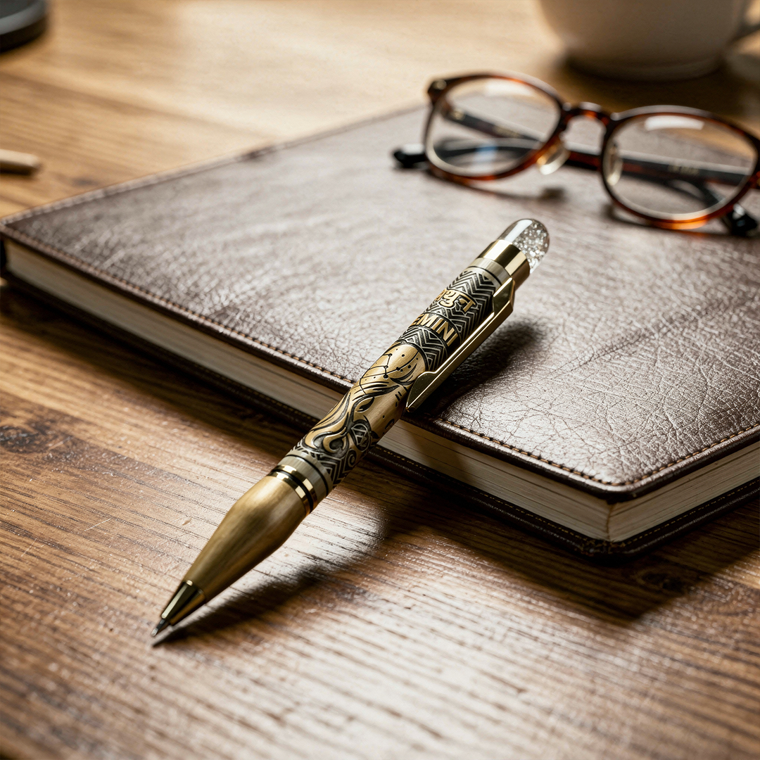 Personalised Gemini / मिथुन Zodiac Engraved Premium Metal Twist Ball Pen with Crystal Top - The Gifting Era