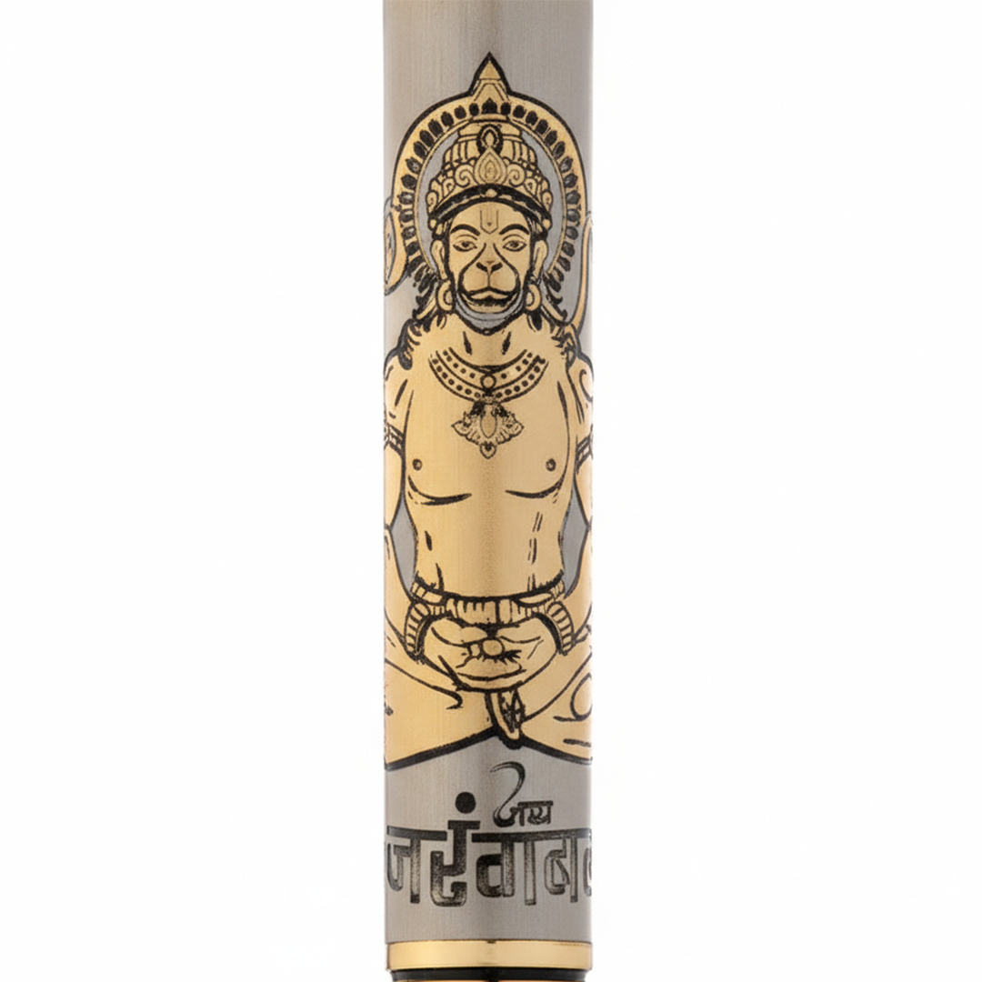 Personalised Sacred Lord Bajrangbali Hanuman Metal Roller Pen with Rudraksh Bead Embed - The Gifting Era