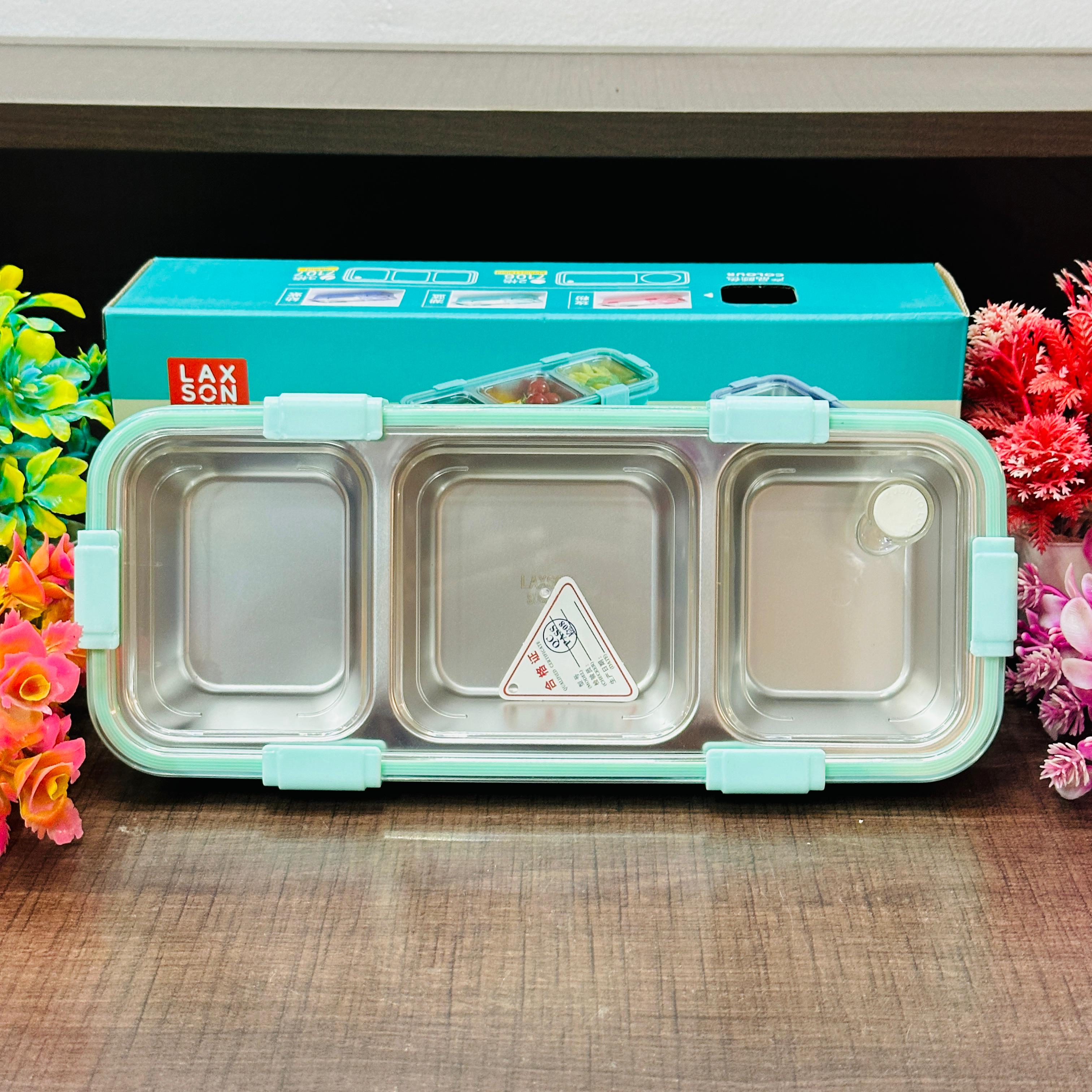 Personalised 3 Compartment Stainless Steel Bento Leakproof Lunch Box with Steel Spoon & Chopstick