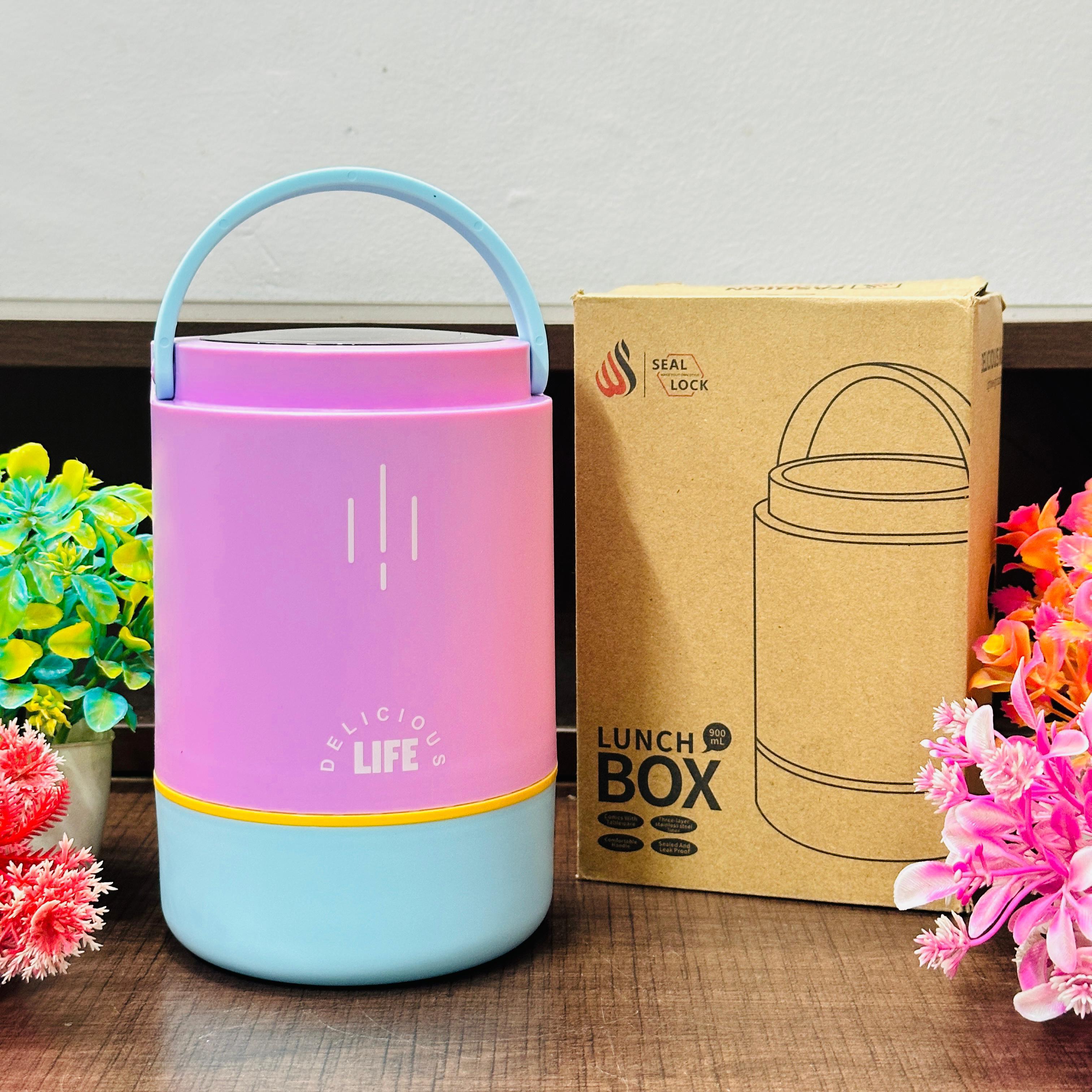 Personalised 3 Tier Vacuum Insulated Hot & Cold Jumbo Lunch Box with Foldable Spoon - 900 ML