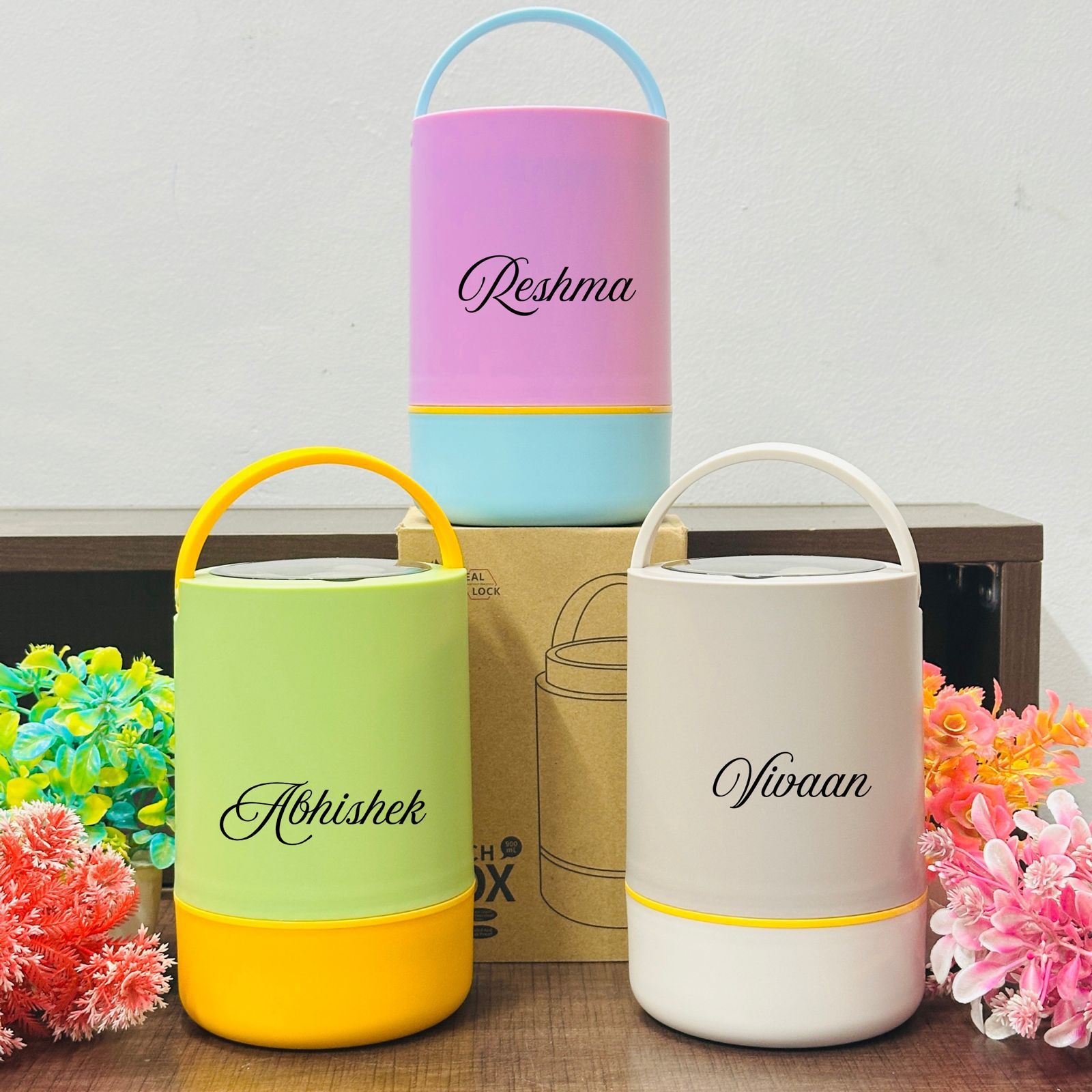 Personalised 3 Tier Vacuum Insulated Hot & Cold Jumbo Lunch Box with Foldable Spoon - 900 ML