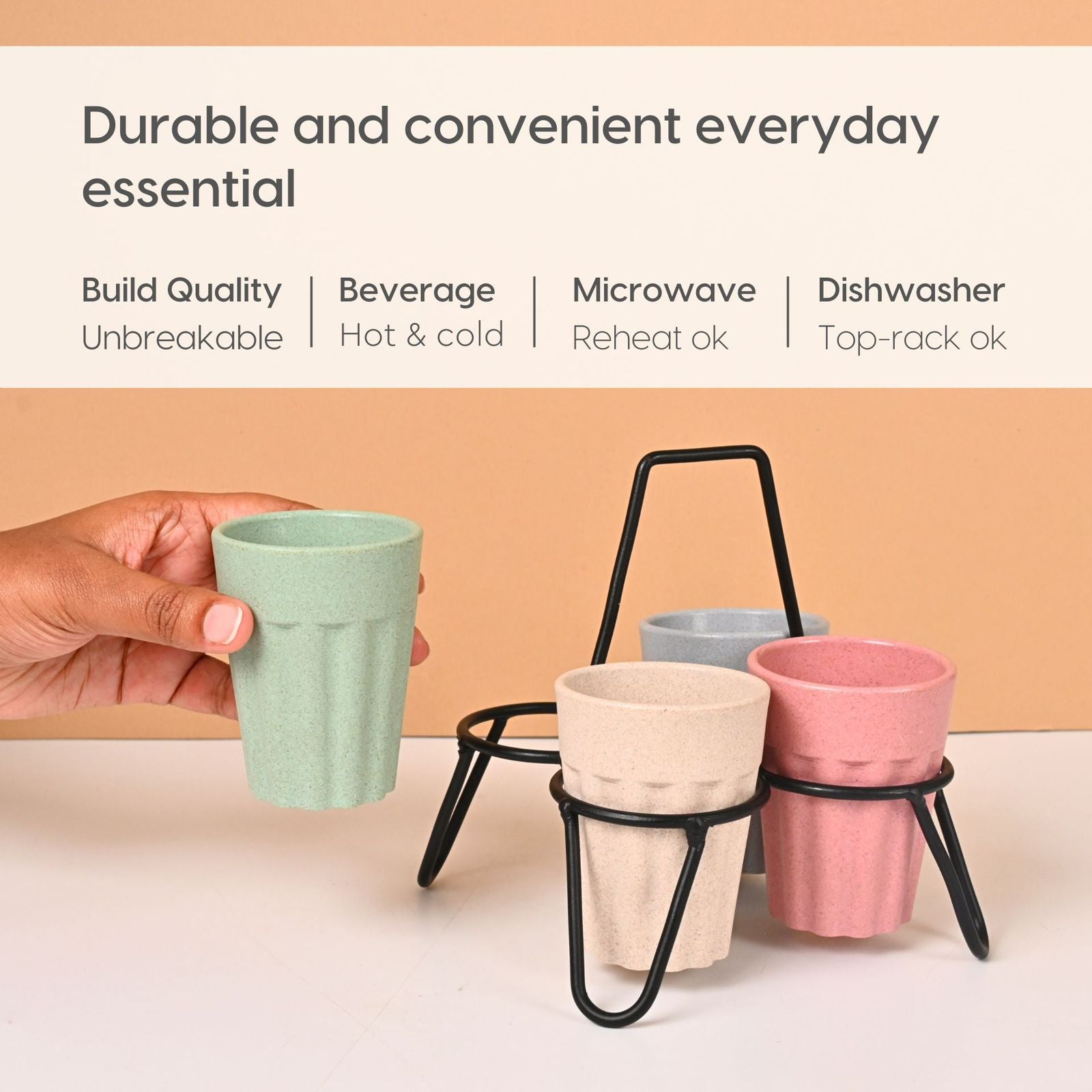 Premium Unbreakable Cutting Chai Cups with Serving Stand