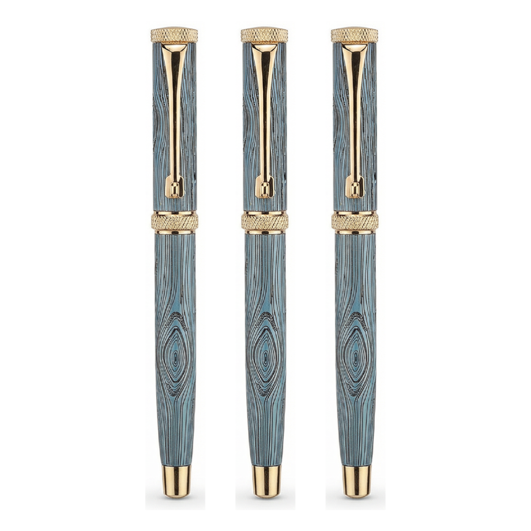 Woodwright Limited Edition Wooden Textured Metallic Fountain Pen - Imperial Blue Gold - The Gifting Era