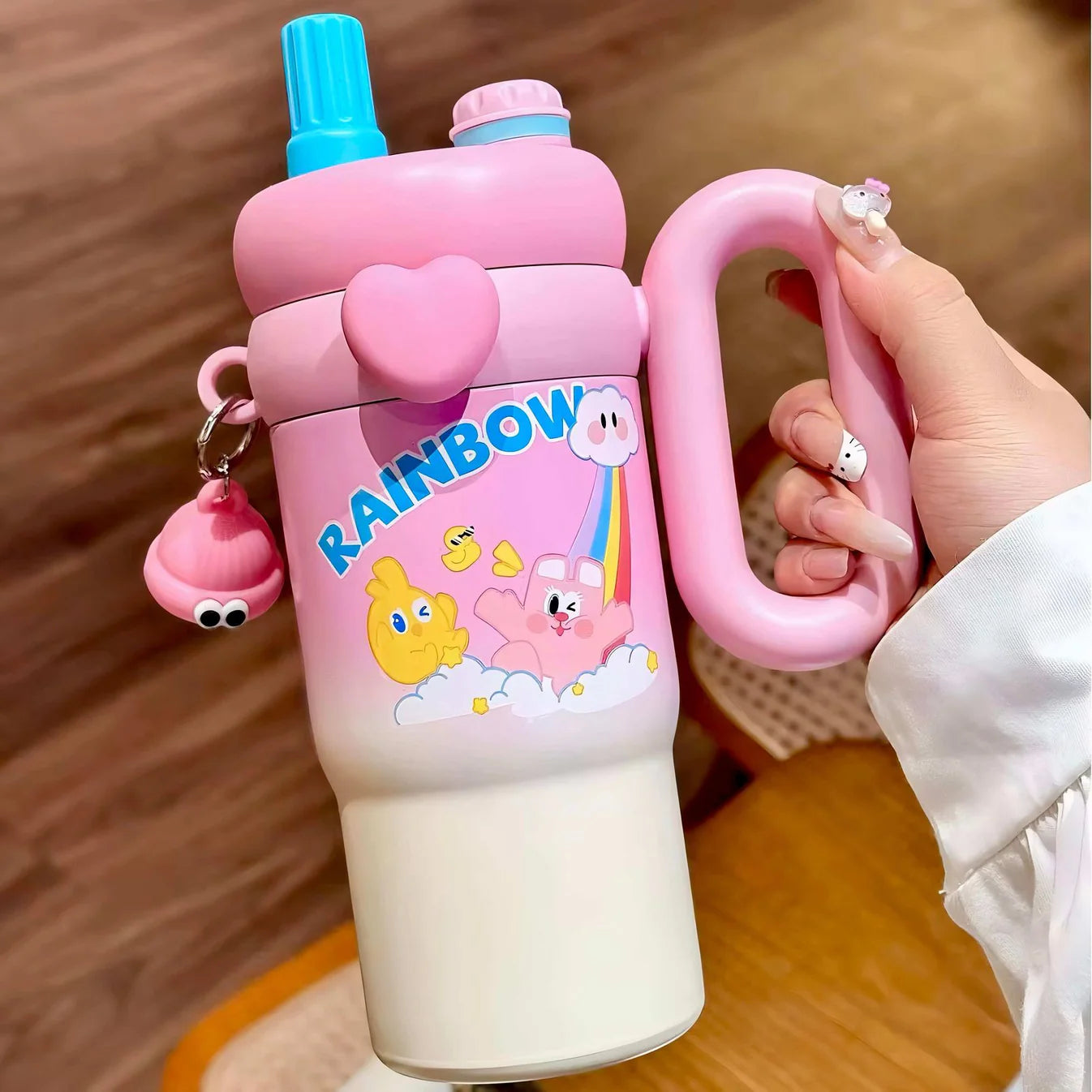 Personalised Kids Rainbow Sip Tumbler with Double Wall Vacuum Hot & Cold - Leakproof - 900 ML