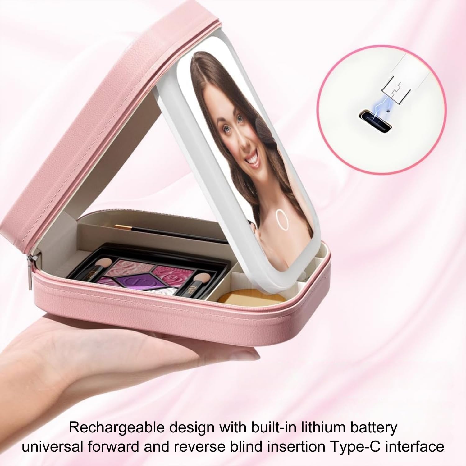 Personalised Monogram Jewellery & Makeup Organiser Vanity Box with Rechargeable Touch Sensor Led Mirror - 3 Light Mode - The Gifting Era