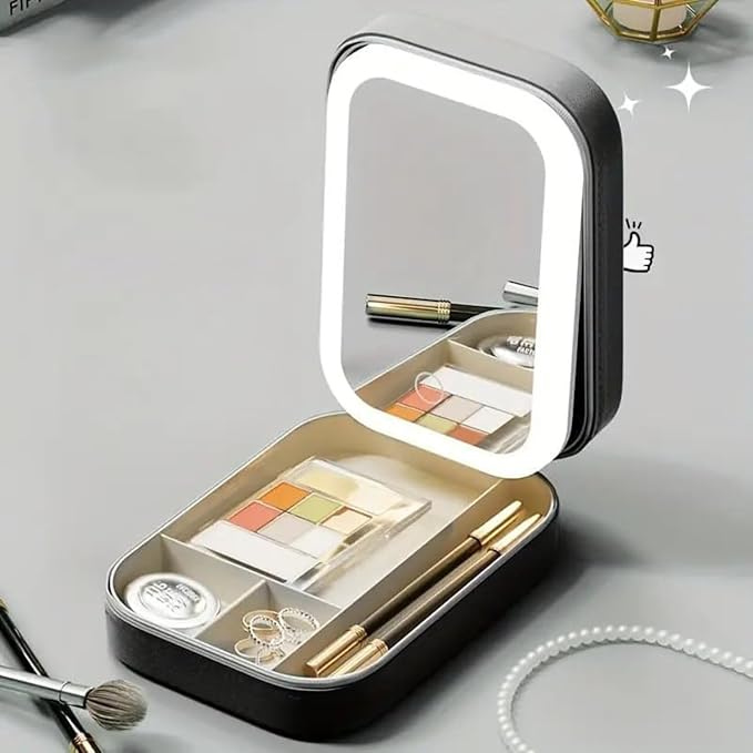 Personalised Monogram Jewellery & Makeup Organiser Vanity Box with Rechargeable Touch Sensor Led Mirror - 3 Light Mode - The Gifting Era
