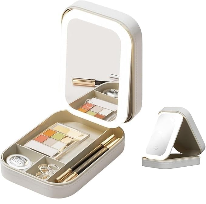 Personalised Monogram Jewellery & Makeup Organiser Vanity Box with Rechargeable Touch Sensor Led Mirror - 3 Light Mode - The Gifting Era