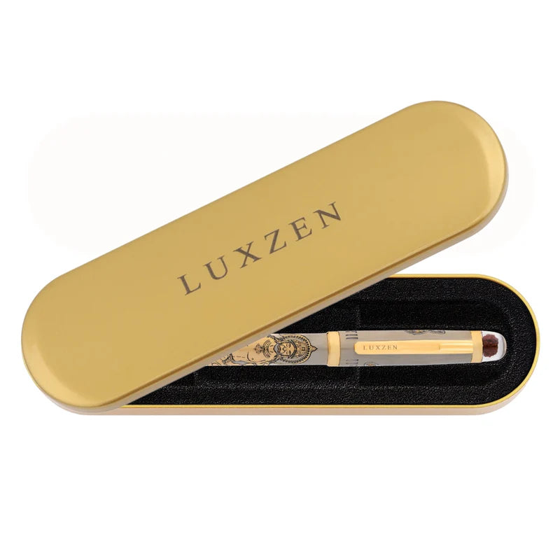 Personalised Sacred Lord Bajrangbali Hanuman Metal Roller Pen with Rudraksh Bead Embed - The Gifting Era