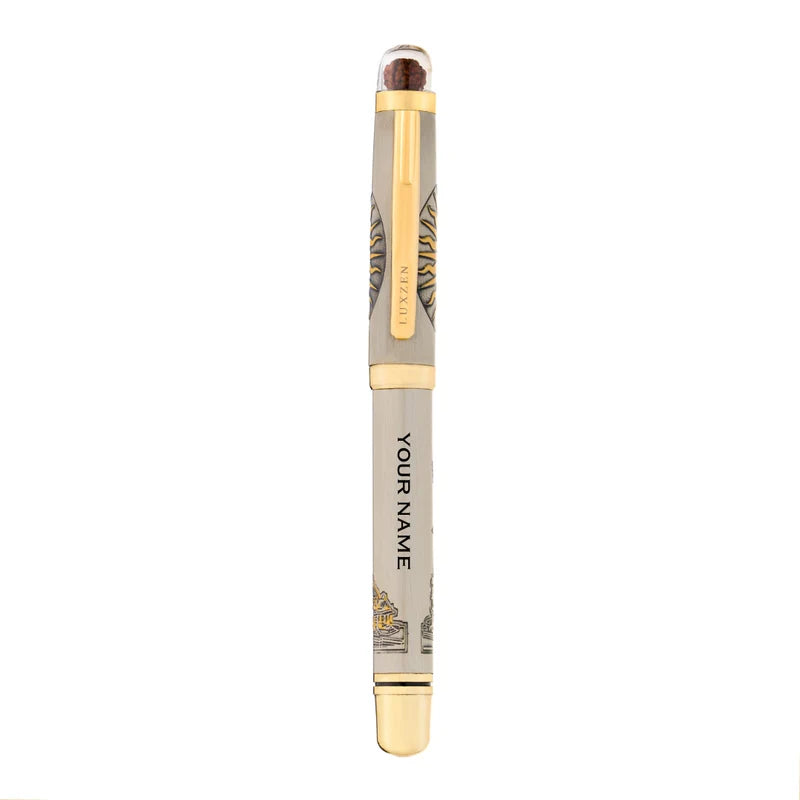 Personalised Sacred Lord Jai Shree Ram Ayodhya Metal Roller Pen with Rudraksh Bead Embed - The Gifting Era