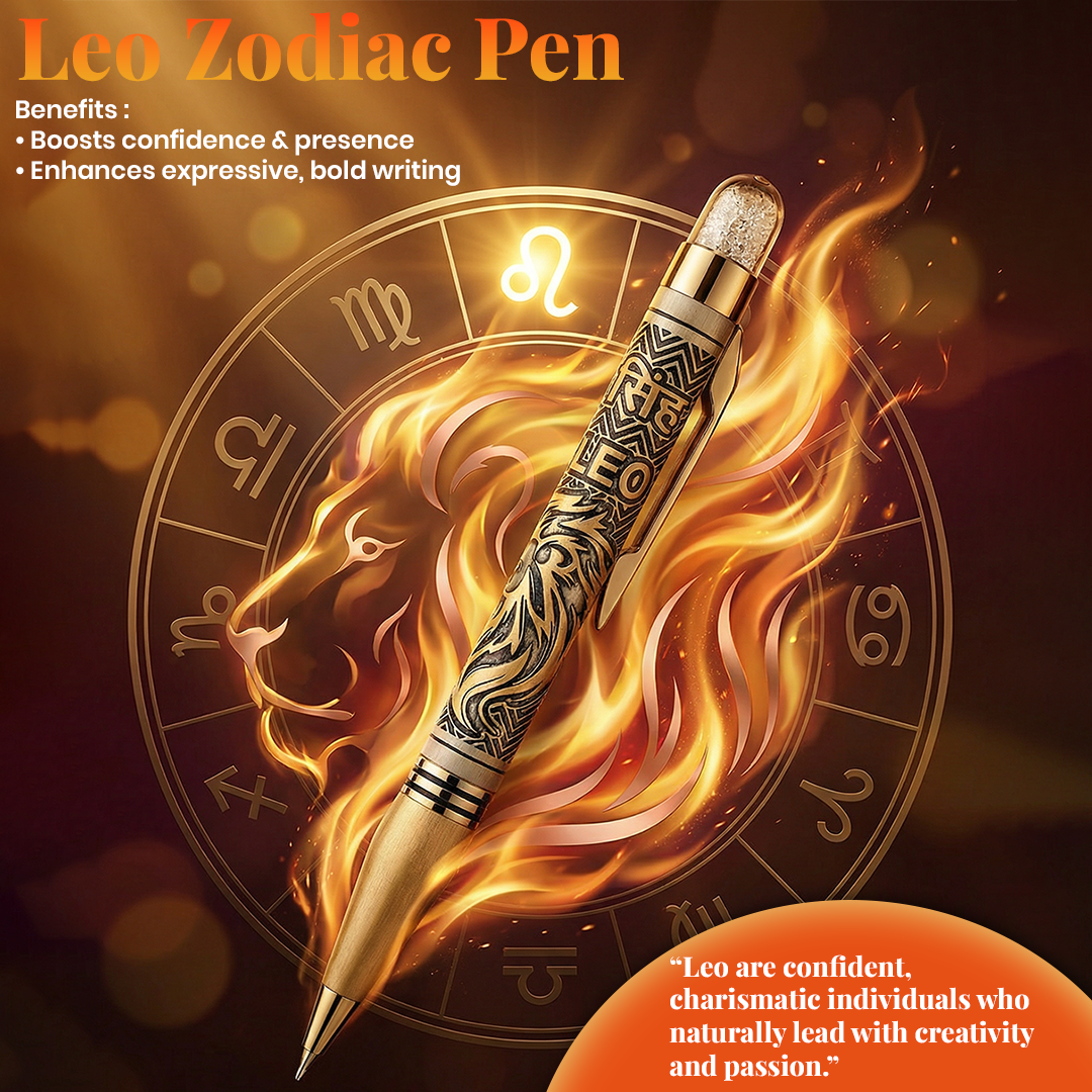 Personalised Leo / सिंह Zodiac Engraved Premium Metal Twist Ball Pen with Crystal Top - The Gifting Era