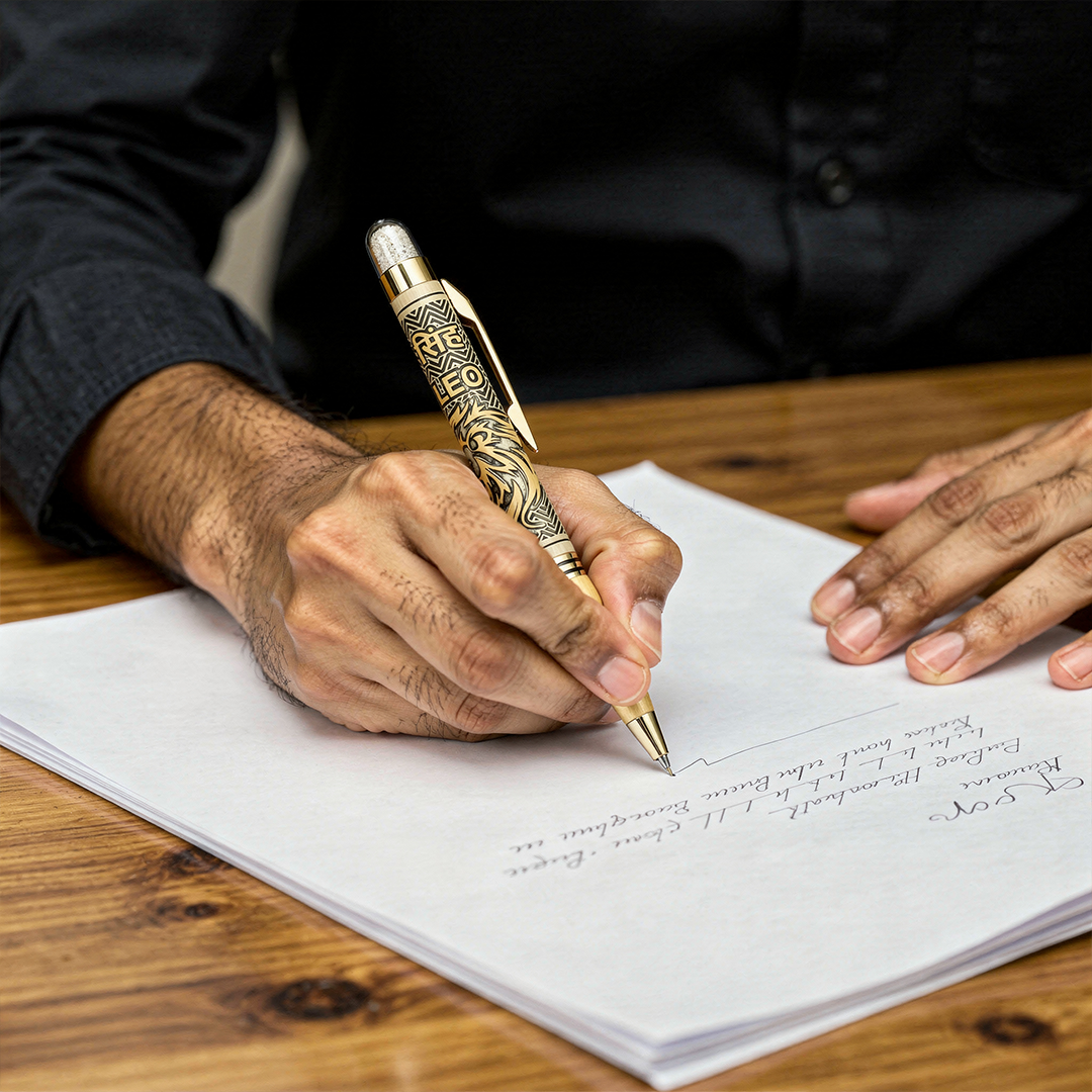 Personalised Leo / सिंह Zodiac Engraved Premium Metal Twist Ball Pen with Crystal Top - The Gifting Era