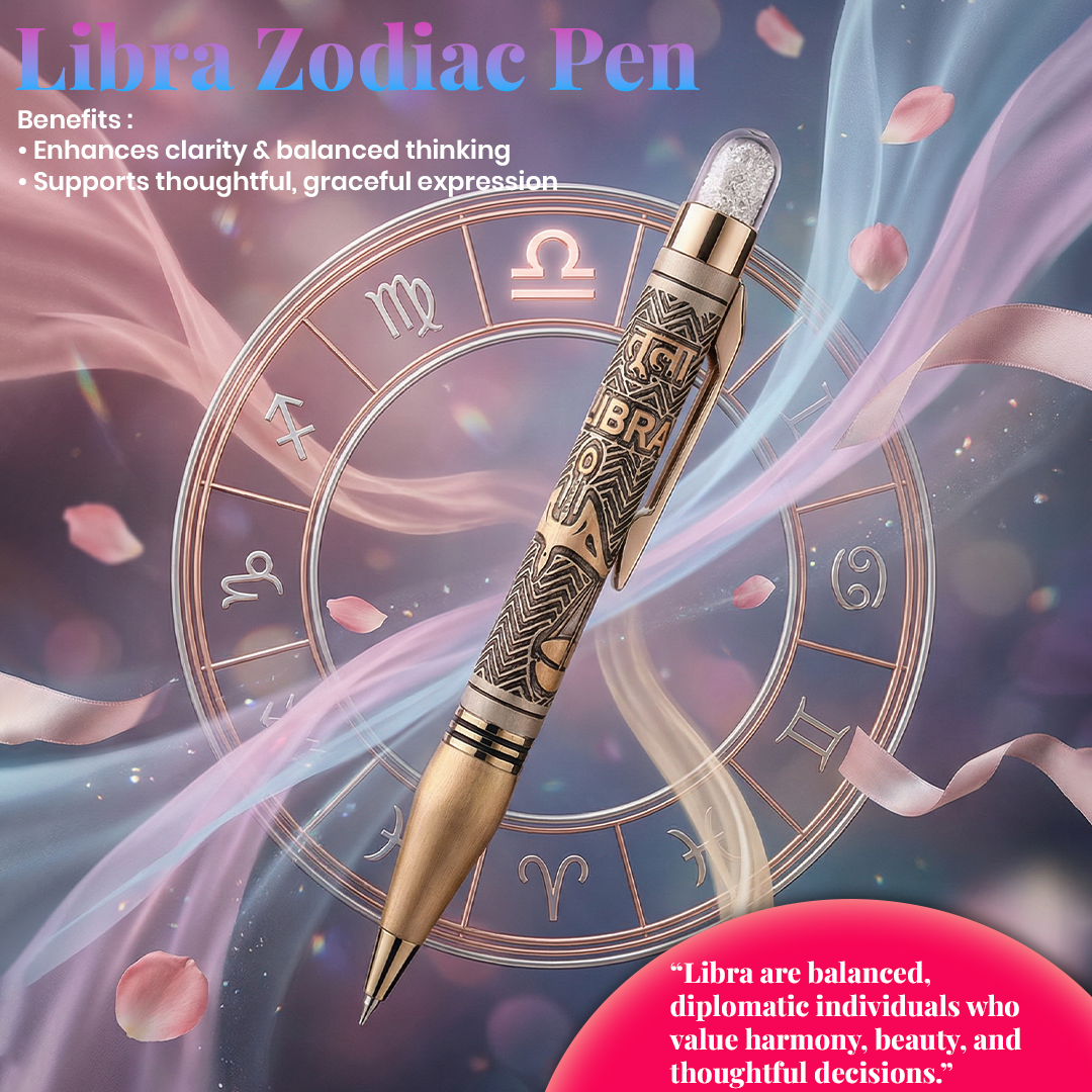 Personalised LIbra / तुला Zodiac Engraved Premium Metal Twist Ball Pen with Crystal Top - The Gifting Era