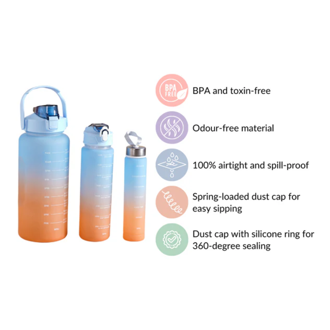 Motivational Sport & Gym Water Bottle - Set of 3 - Blue & Orange - 14 - The Gifting Era