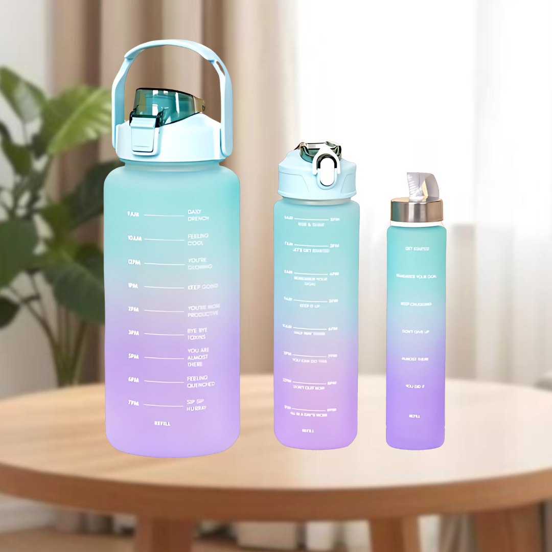 Motivational Sport & Gym Water Bottle - Set of 3 - Green & Lavender - 1 - The Gifting Era