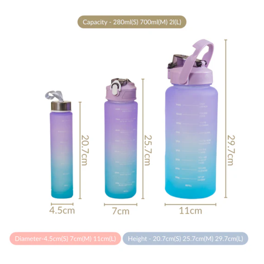 Motivational Sport & Gym Water Bottle - Set of 3 - Lavender & Light Blue - 15 - The Gifting Era