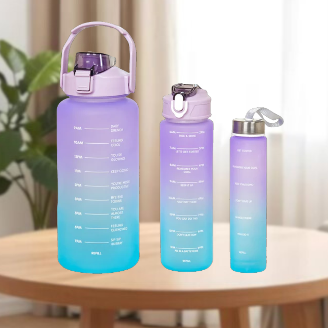 Motivational Sport & Gym Water Bottle - Set of 3 - Lavender & Light Blue - 1 - The Gifting Era