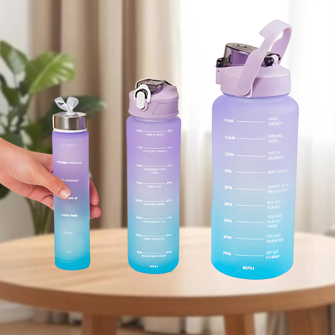 Motivational Sport & Gym Water Bottle - Set of 3 - Lavender & Light Blue - 2 - The Gifting Era