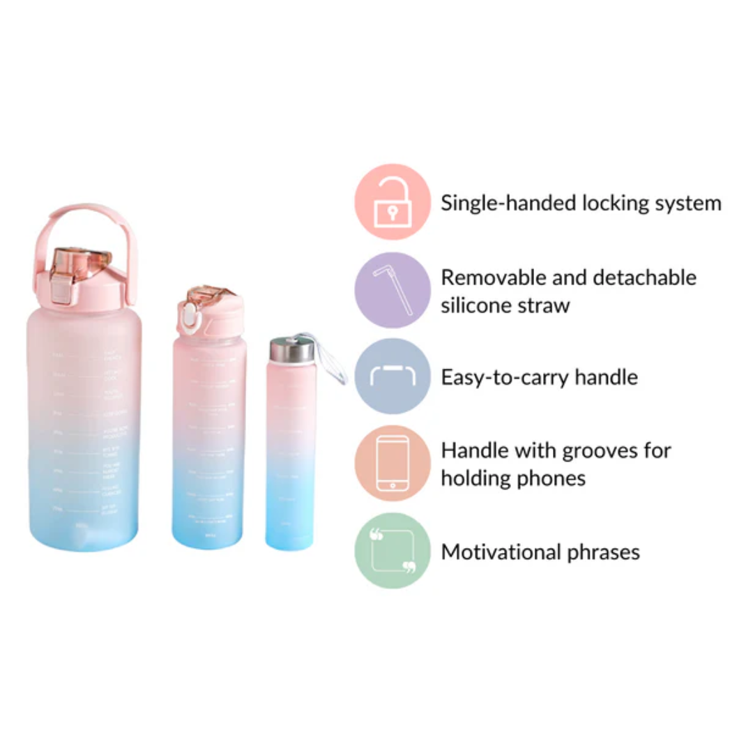Motivational Sport & Gym Water Bottle - Set of 3 - Pink & Blue - 16 - The Gifting Era