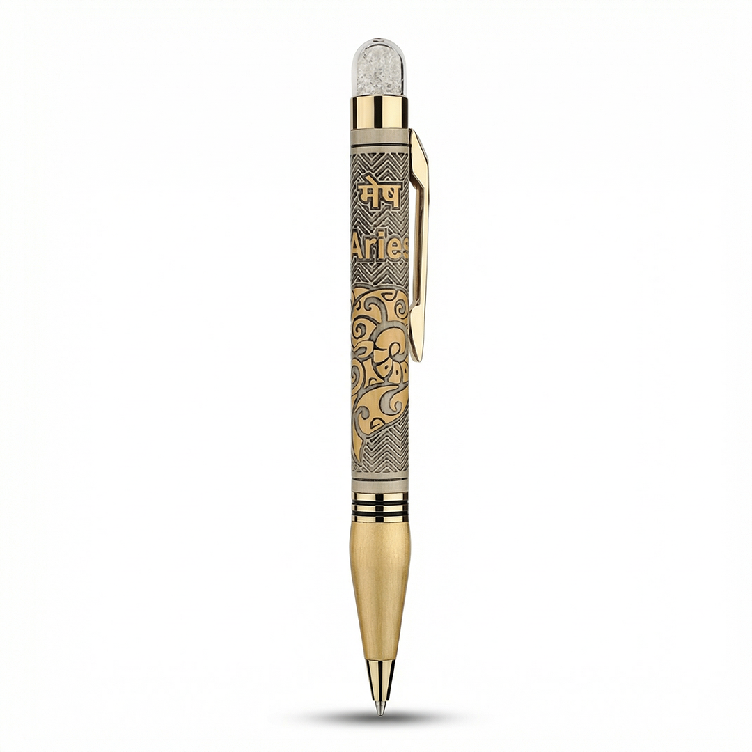 Personalised Aries Zodiac Engraved Premium Metal Ball Pen with Crystal Top
