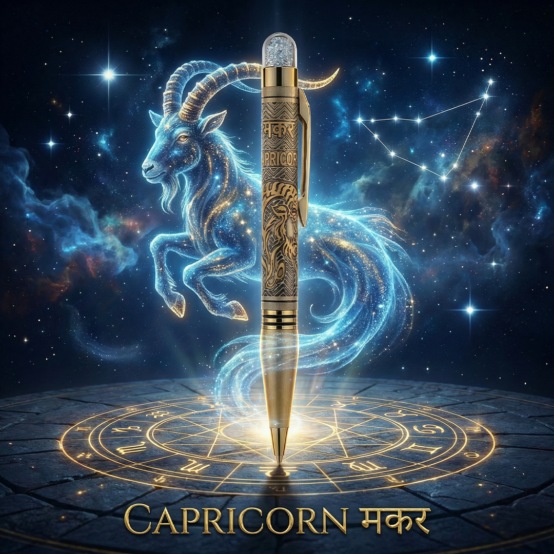 Personalised Capricorn Zodiac Engraved Premium Metal Twist Ball Pen with Crystal Top