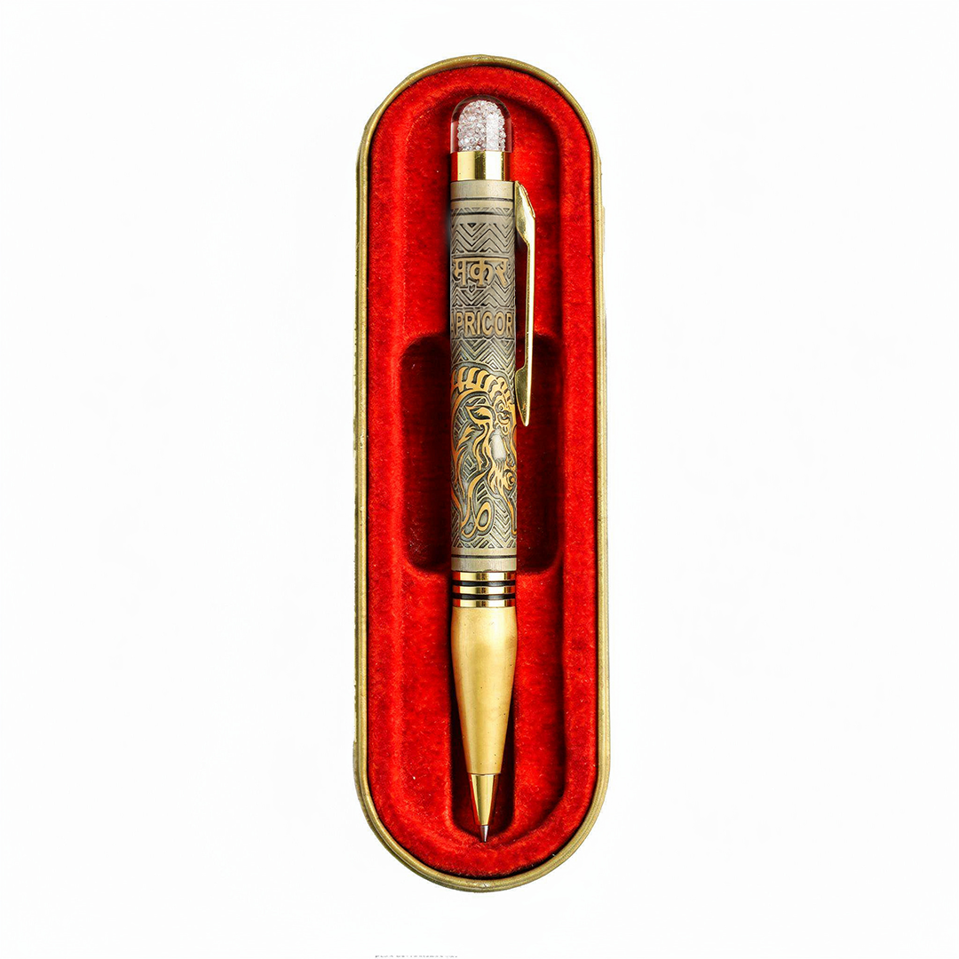 Personalised Capricorn Zodiac Engraved Premium Metal Twist Ball Pen with Crystal Top 
